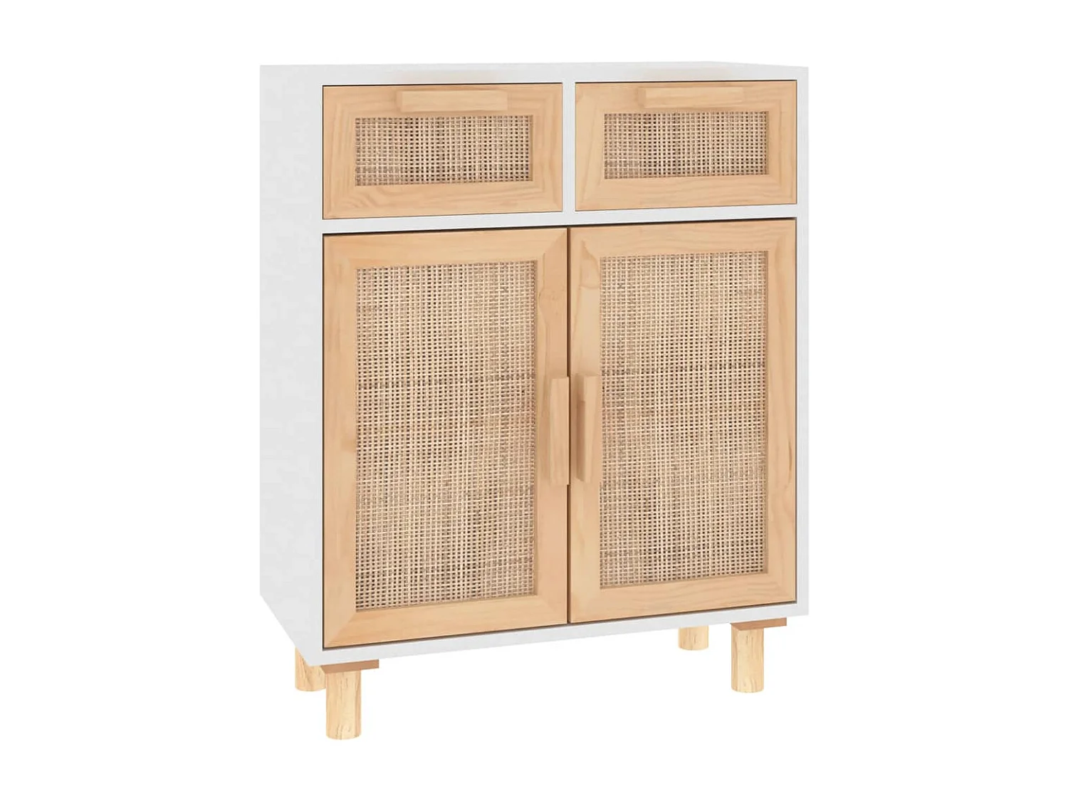 Buffet Blanc 60x30x75 cm Bois de pin massif et rotin naturel