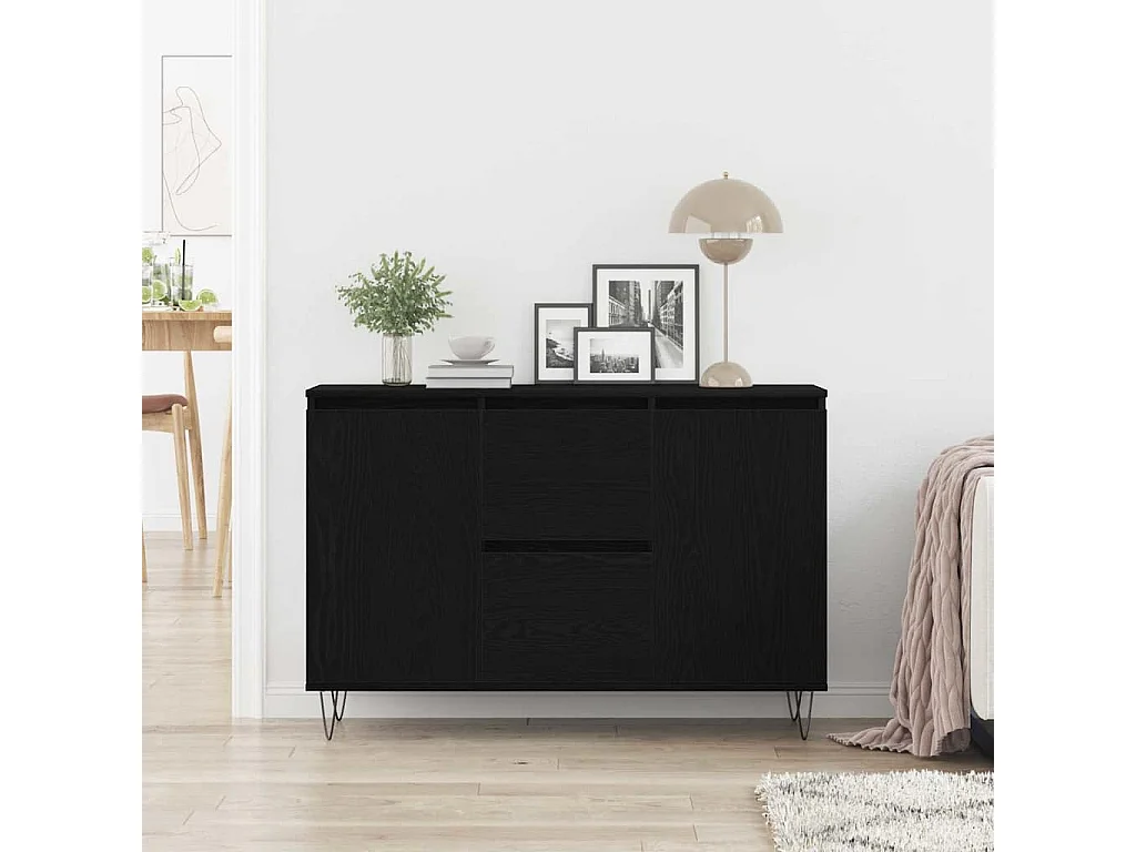 Buffet Noir Chêne 101,5x35x70 cm Bois d'ingénierie