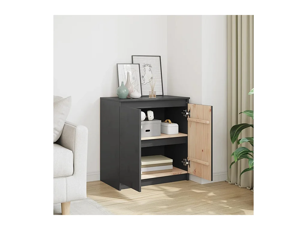 Armoire latérale gris 60x36x65 cm bois de pin massif