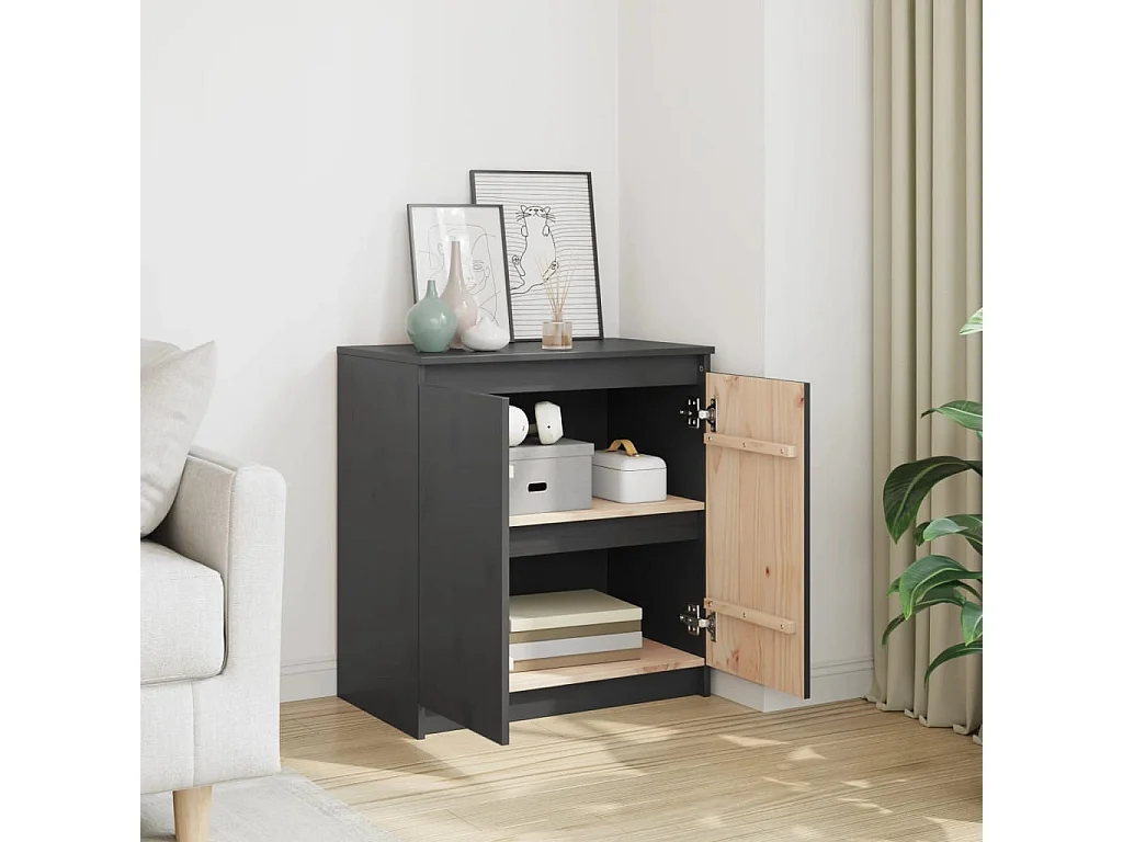 Armoire latérale gris 60x36x65 cm bois de pin massif