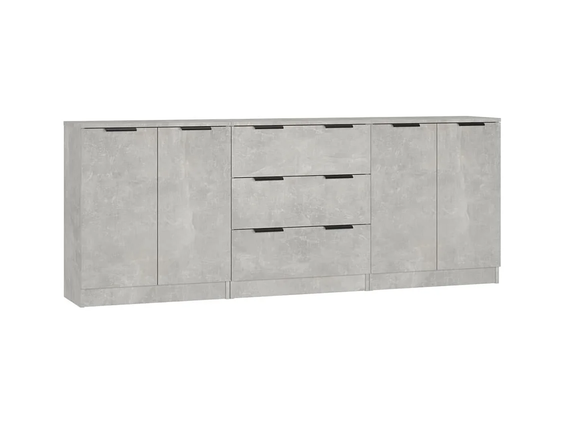 3-teilige Sideboards, Betongrau, Holzwerkstoff