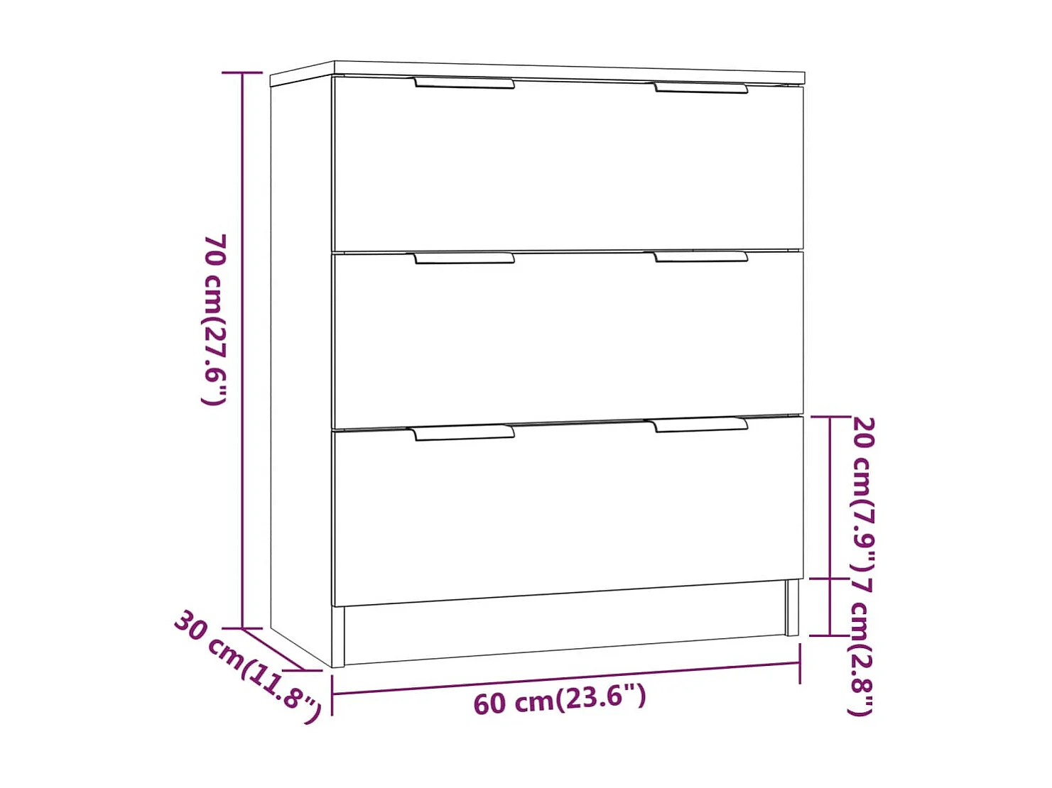 3-teilige Sideboards, Betongrau, Holzwerkstoff