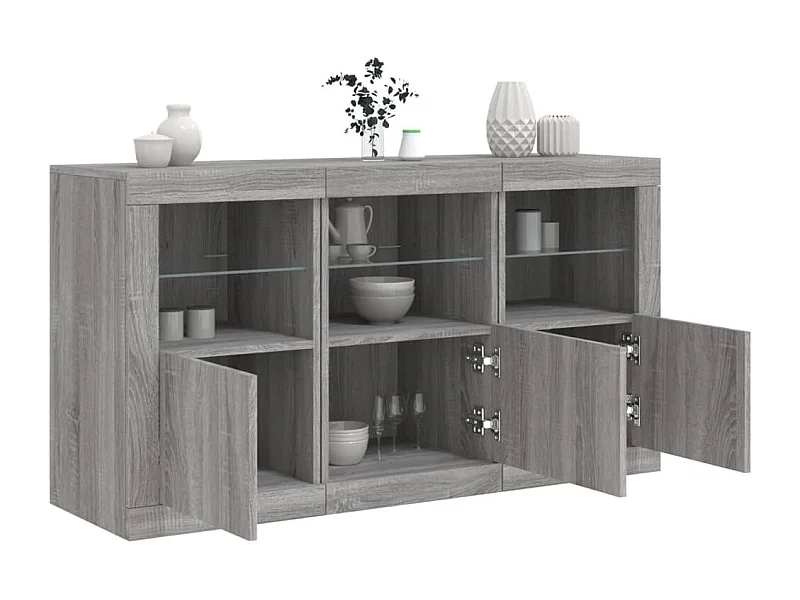 Buffet avec lumières LED sonoma gris 123x37x67 cm