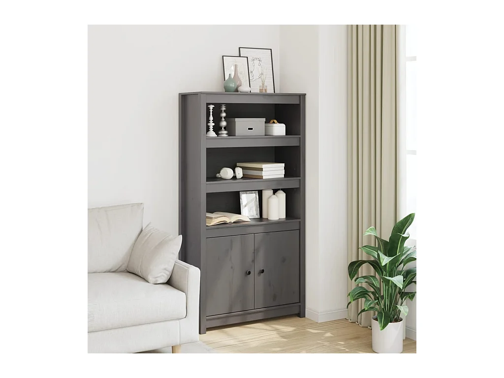 Buffet haut Gris 80x35x154 cm Bois massif de pin