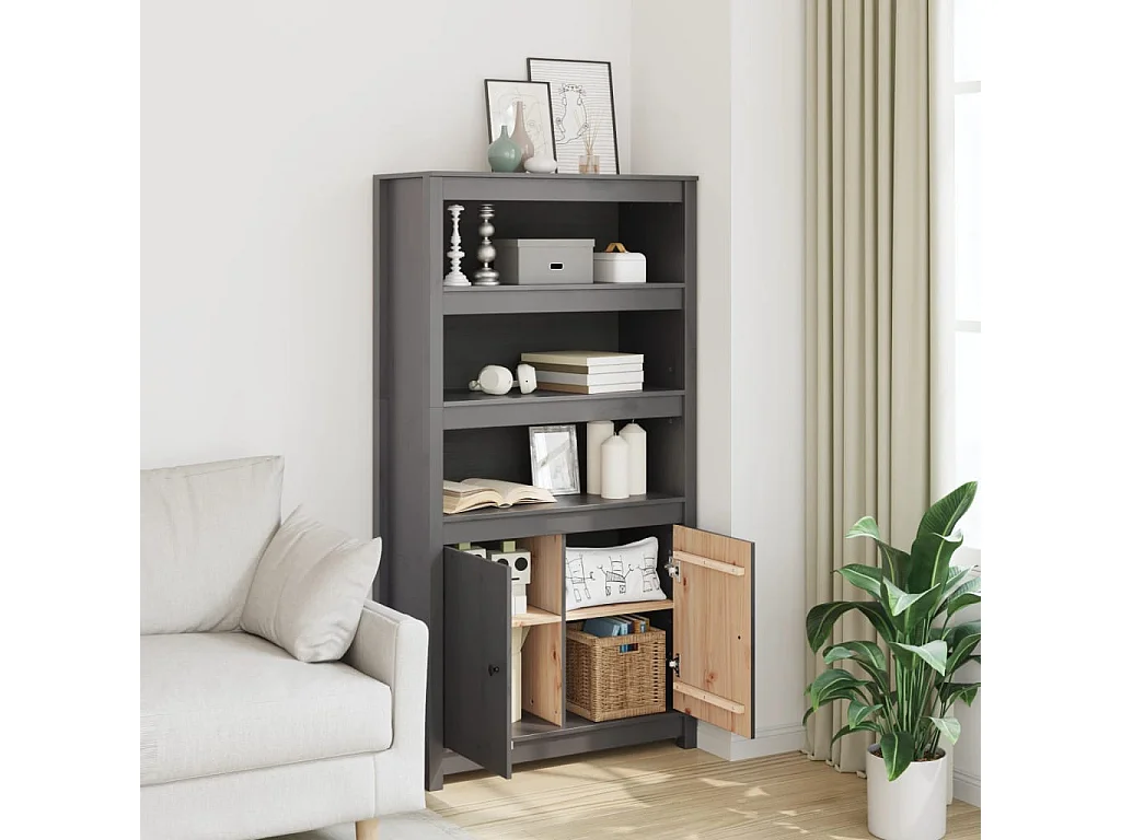 Buffet haut Gris 80x35x154 cm Bois massif de pin