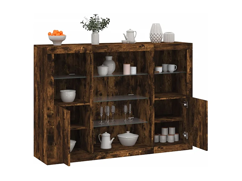 Buffets avec lumières LED 3 pcs chêne fumé bois d'ingénierie