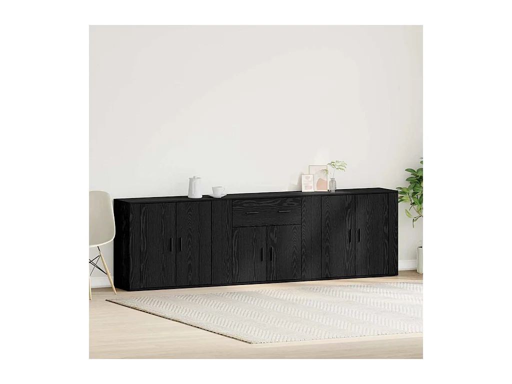 Buffets 3 pcs Chêne noir Bois d'ingénierie
