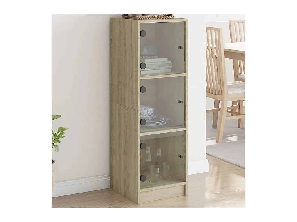 Buffet avec portes en verre chêne sonoma 35x37x109 cm