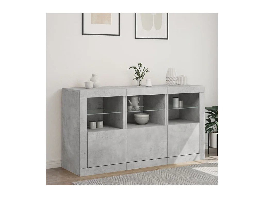 Buffet avec lumières LED gris béton 123x37x67 cm