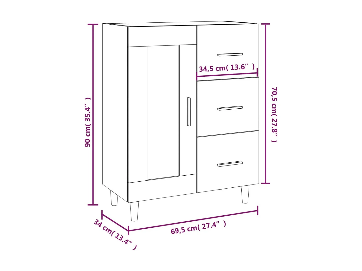Credenza in rovere Sonoma 69,5x34x90 cm in legno ingegnerizzato