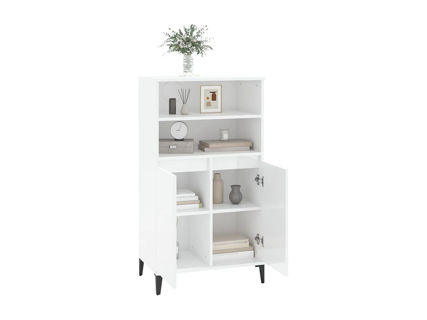 Buffet haut Blanc brillant 60x36x110 cm Bois d'ingénierie