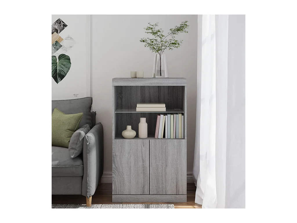 Buffet avec lumières LED sonoma gris 60,5x37x100 cm