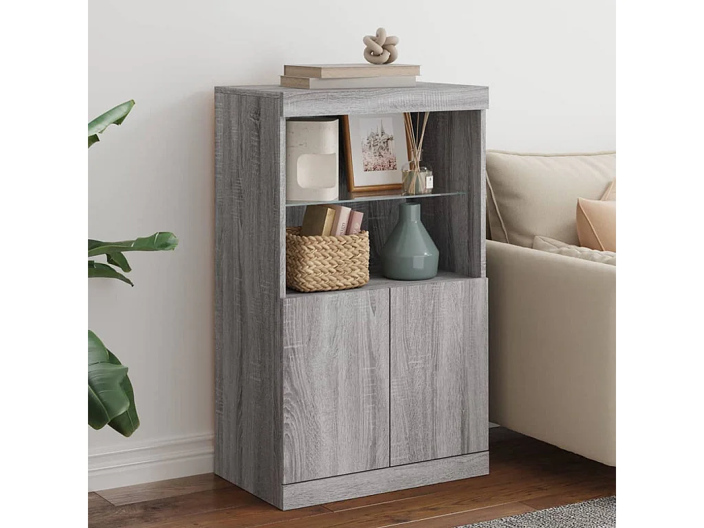 Buffet avec lumières LED sonoma gris 60,5x37x100 cm