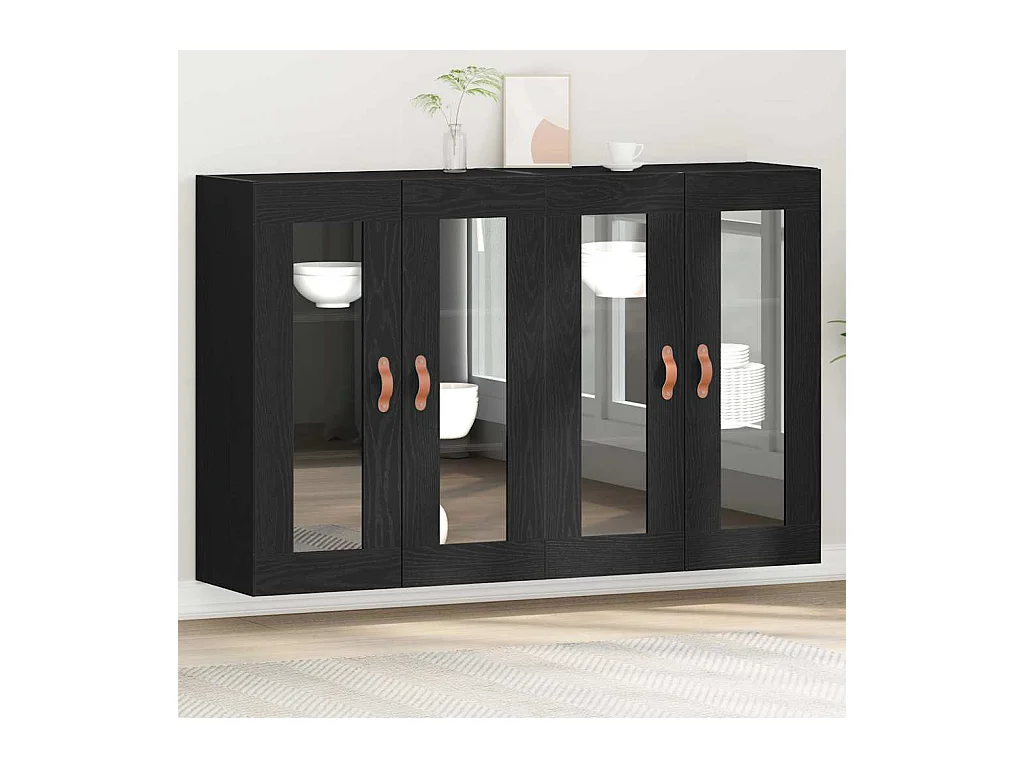 Pensili da parete in rovere nero, 2 pezzi, 69,5 x 34 x 90 cm, realizzati in legno precomposto.