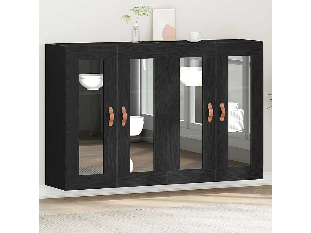 Pensili da parete in rovere nero, 2 pezzi, 69,5 x 34 x 90 cm, realizzati in legno precomposto.