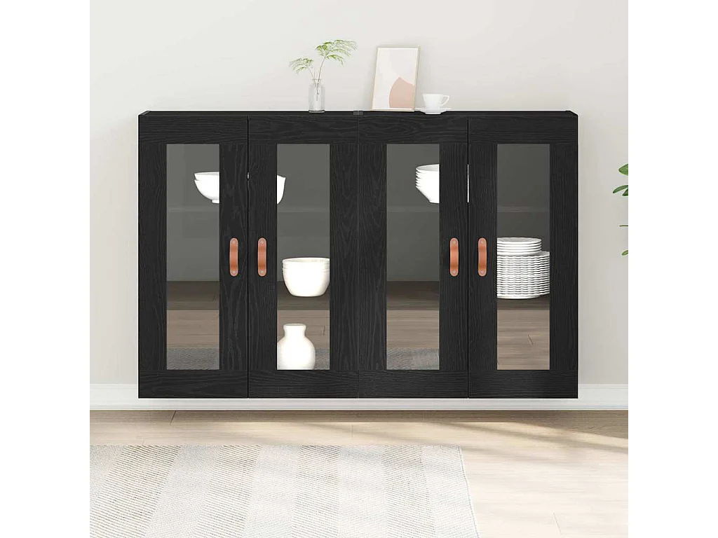 Pensili da parete in rovere nero, 2 pezzi, 69,5 x 34 x 90 cm, realizzati in legno precomposto.