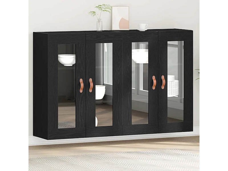 Pensili da parete in rovere nero, 2 pezzi, 69,5 x 34 x 90 cm, realizzati in legno precomposto.