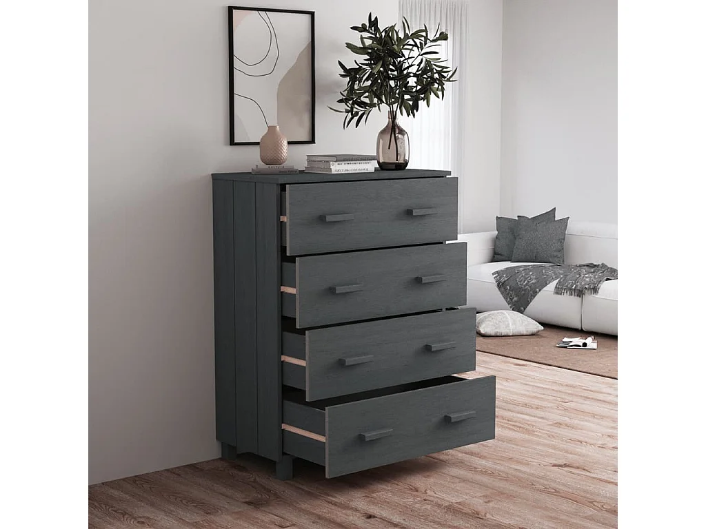 Buffet HAMAR Gris foncé 79x40x103,5 cm Bois massif de pin