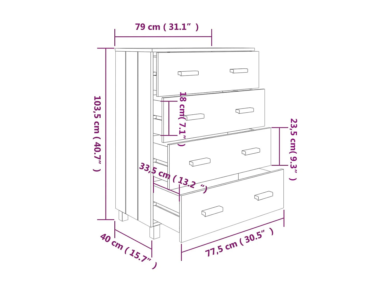 Buffet HAMAR Gris foncé 79x40x103,5 cm Bois massif de pin