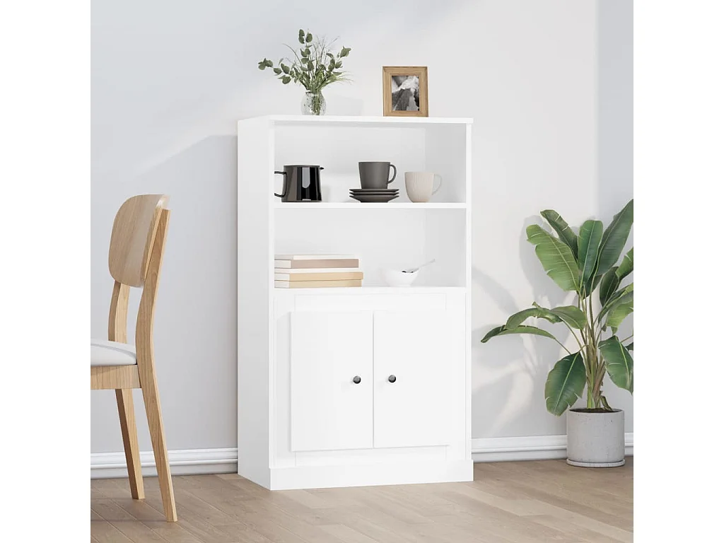 Weißes hohes Sideboard 60x35,5x103,5 cm Holzwerkstoff