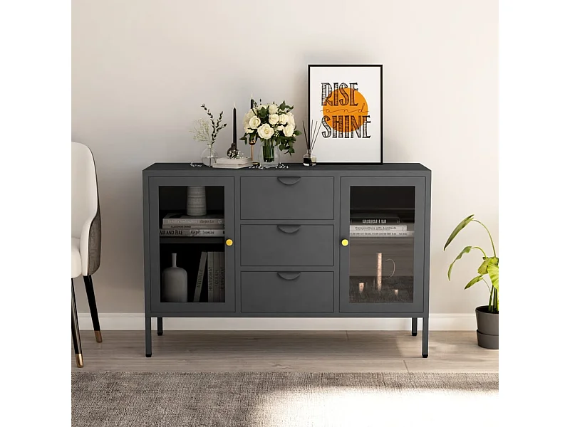 Credenza Antracite 105x35x70 cm Acciaio e vetro temperato
