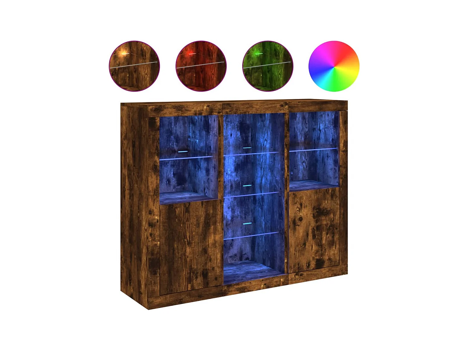 Buffets avec lumières LED 3 pcs chêne fumé bois d'ingénierie