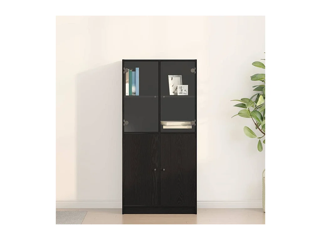 Highboard avec portes en chêne noir 68x37x142 cm en bois d'ingénierie