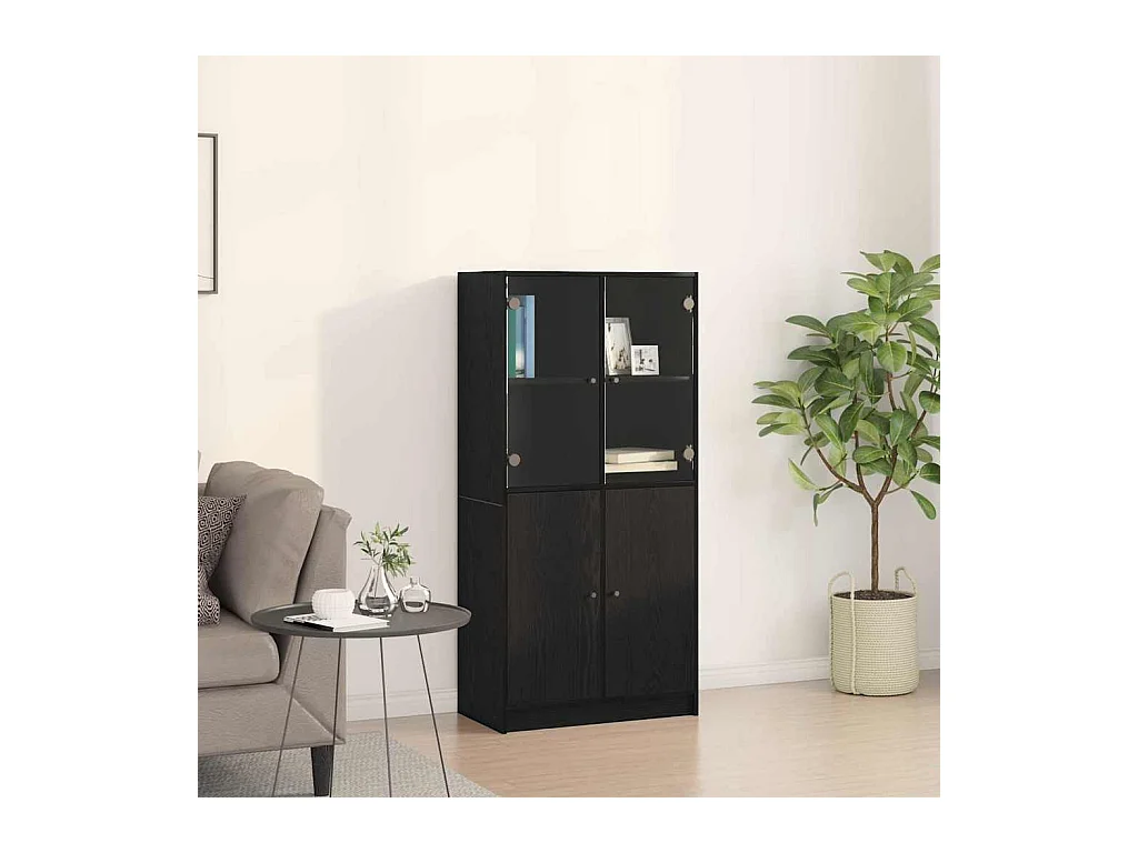 Highboard avec portes en chêne noir 68x37x142 cm en bois d'ingénierie