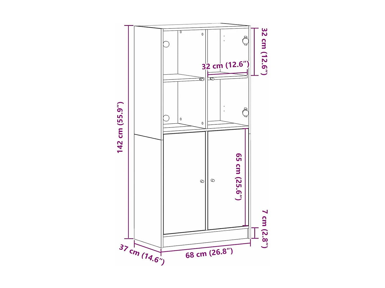 Highboard avec portes en chêne noir 68x37x142 cm en bois d'ingénierie