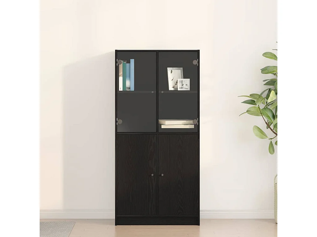 Highboard avec portes en chêne noir 68x37x142 cm en bois d'ingénierie