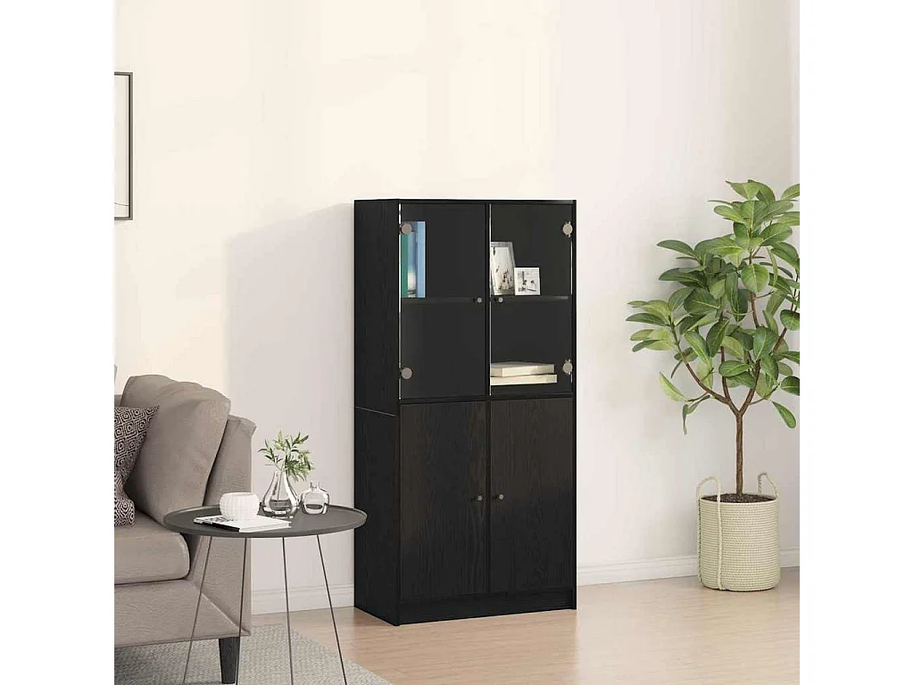 Highboard avec portes en chêne noir 68x37x142 cm en bois d'ingénierie