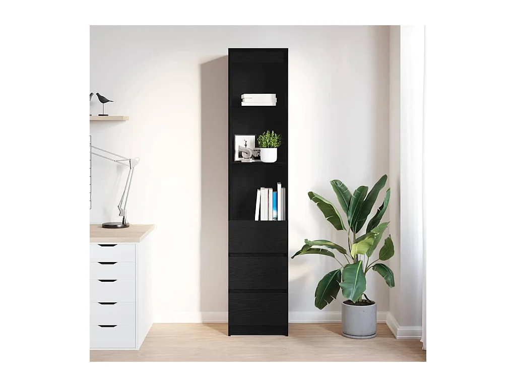 Buffet haut chêne noir 37,5x35x180 cm bois d'ingénierie