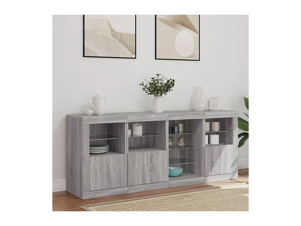 Buffet avec lumières LED sonoma gris 164x37x67 cm