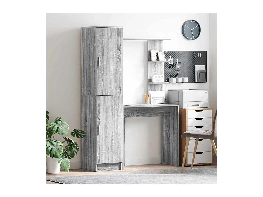 Bureau avec rangement Gris Sonoma Bois d'ingénierie