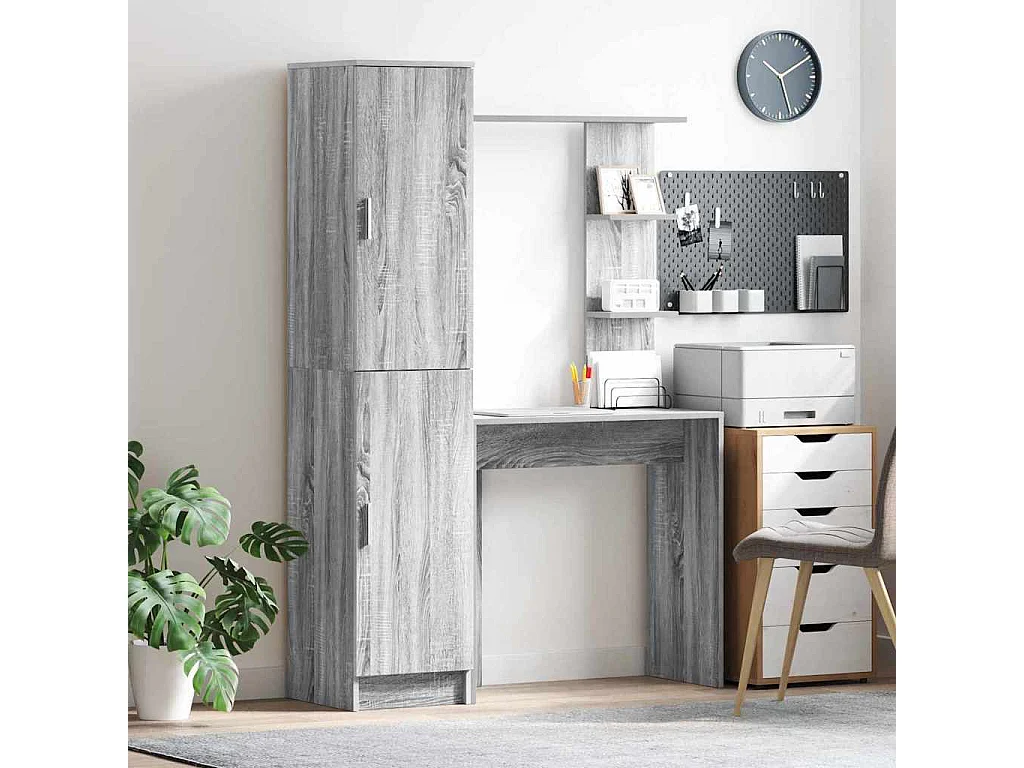 Bureau avec rangement Gris Sonoma Bois d'ingénierie