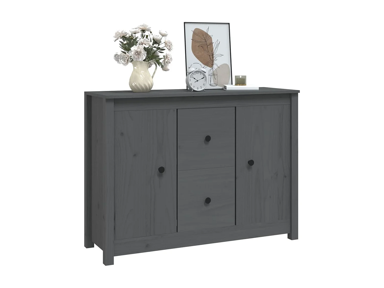 Credenza grigia 100x35x74 cm in legno massello di pino