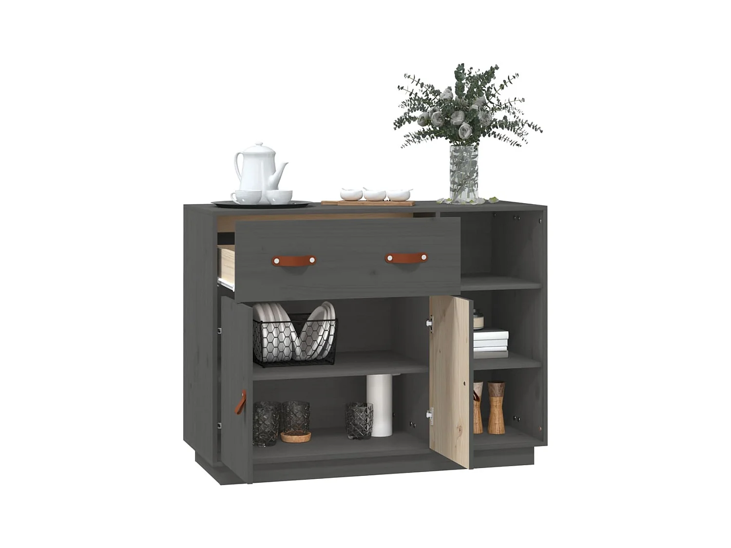 Buffet Gris 98,5x40x75 cm Bois massif de pin