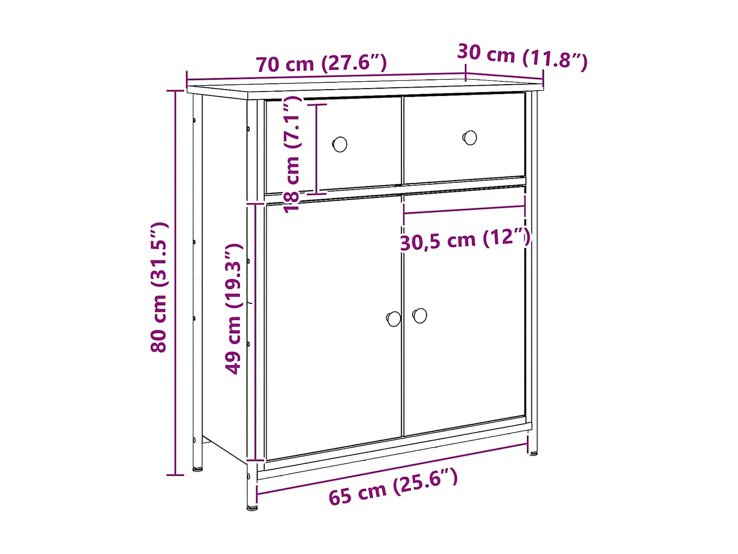 Buffet chêne artisanal 70x30x80 cm bois d'ingénierie