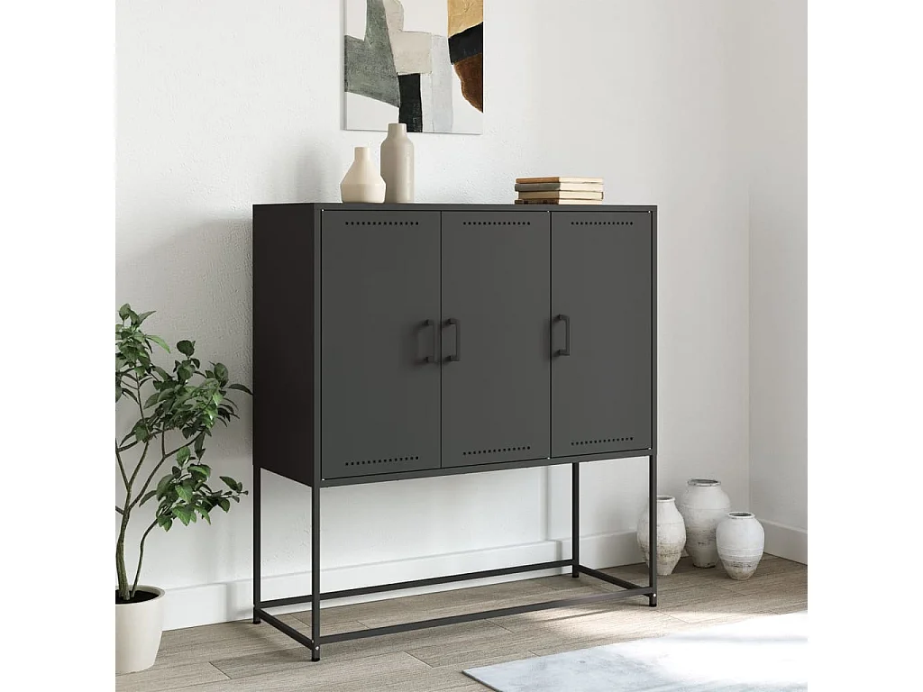 Buffet haut noir 100,5x39x107 cm acier