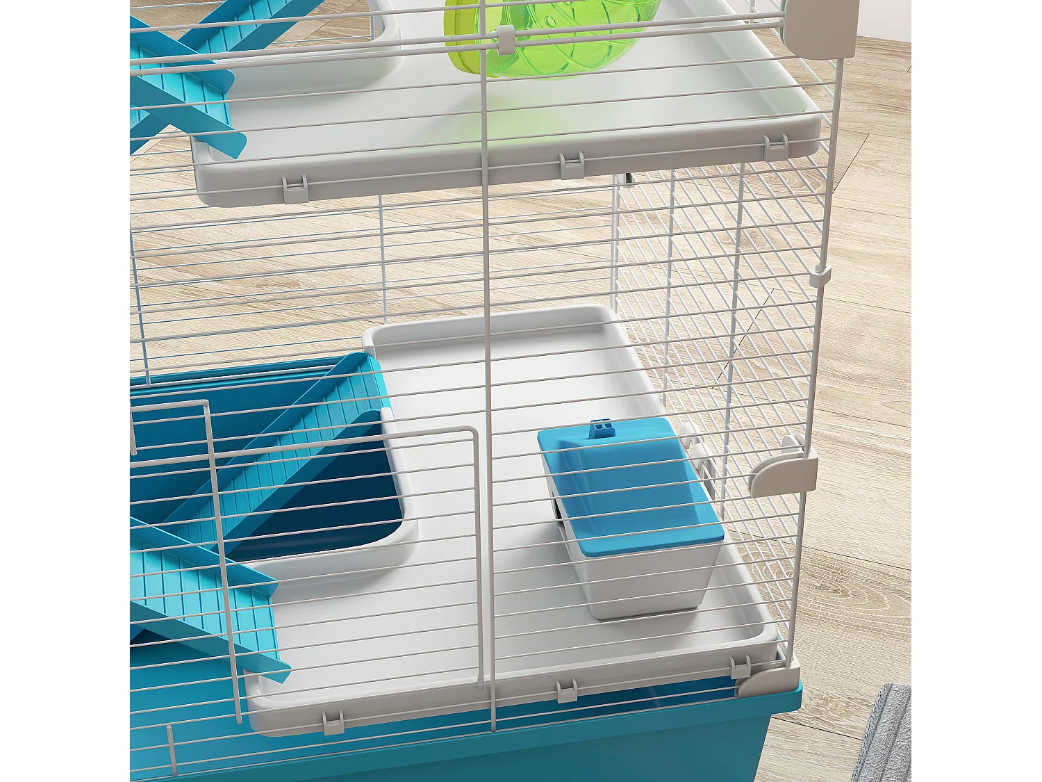 Cage à hamster 6 étages avec tubes, tunnels, roue, maisonnette et accessoires, plastique, bleu clair (58x36x81cm)