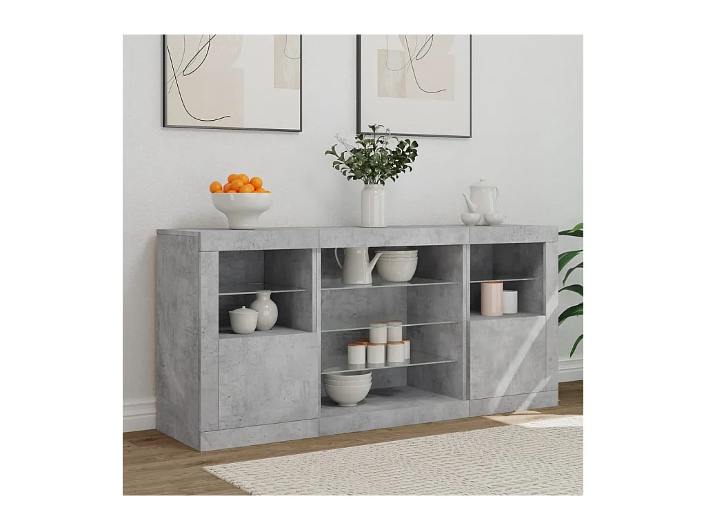 Buffet avec lumières LED gris béton 142,5x37x67 cm