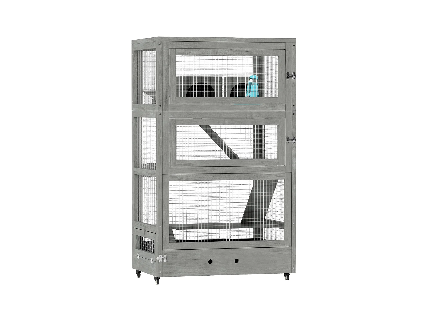 Cage pour hamster nain en bois, à 4 niveaux avec accessoires, gris (65x45x109 cm)