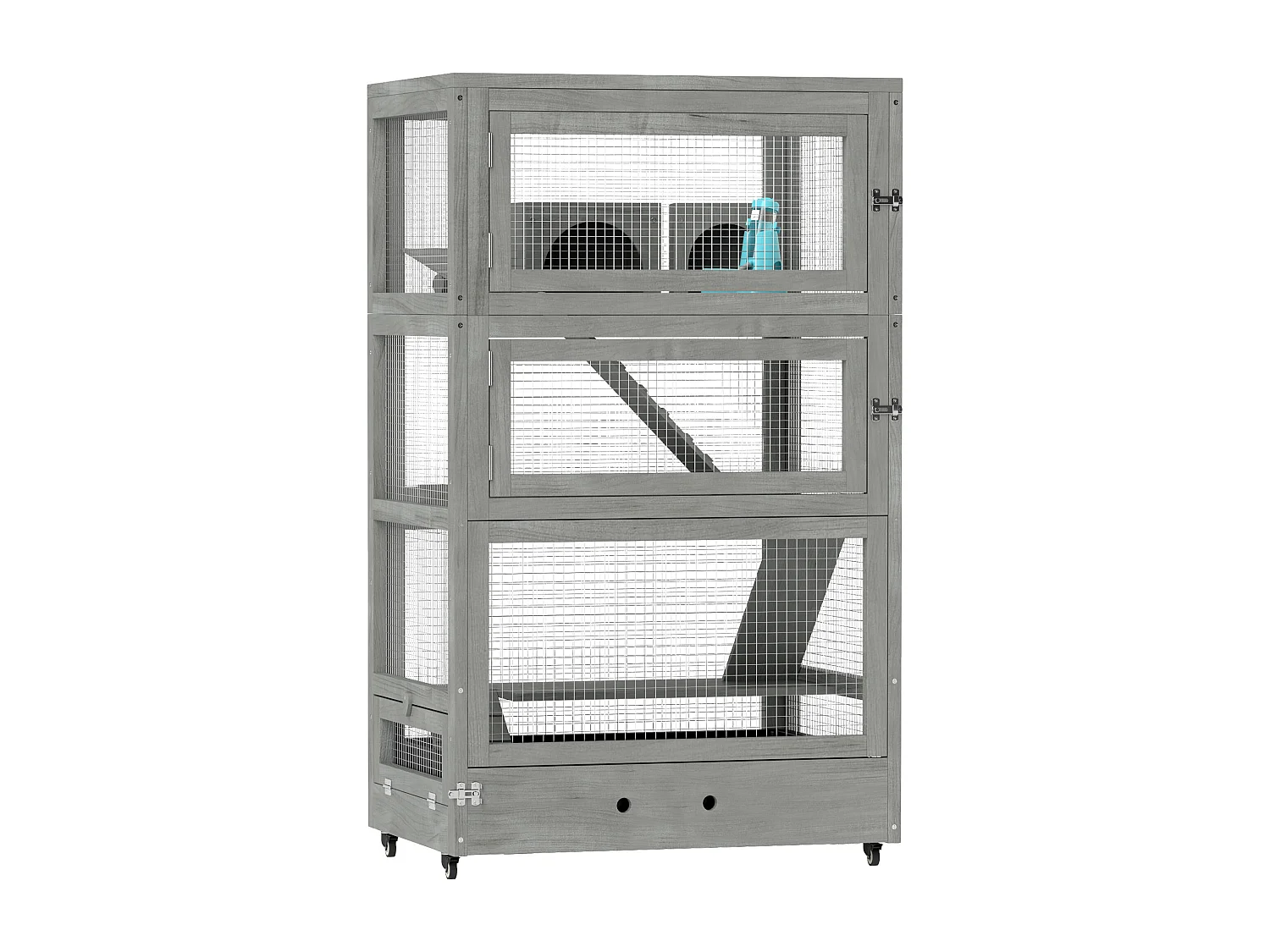 Cage pour hamster nain en bois, à 4 niveaux avec accessoires, gris (65x45x109 cm)