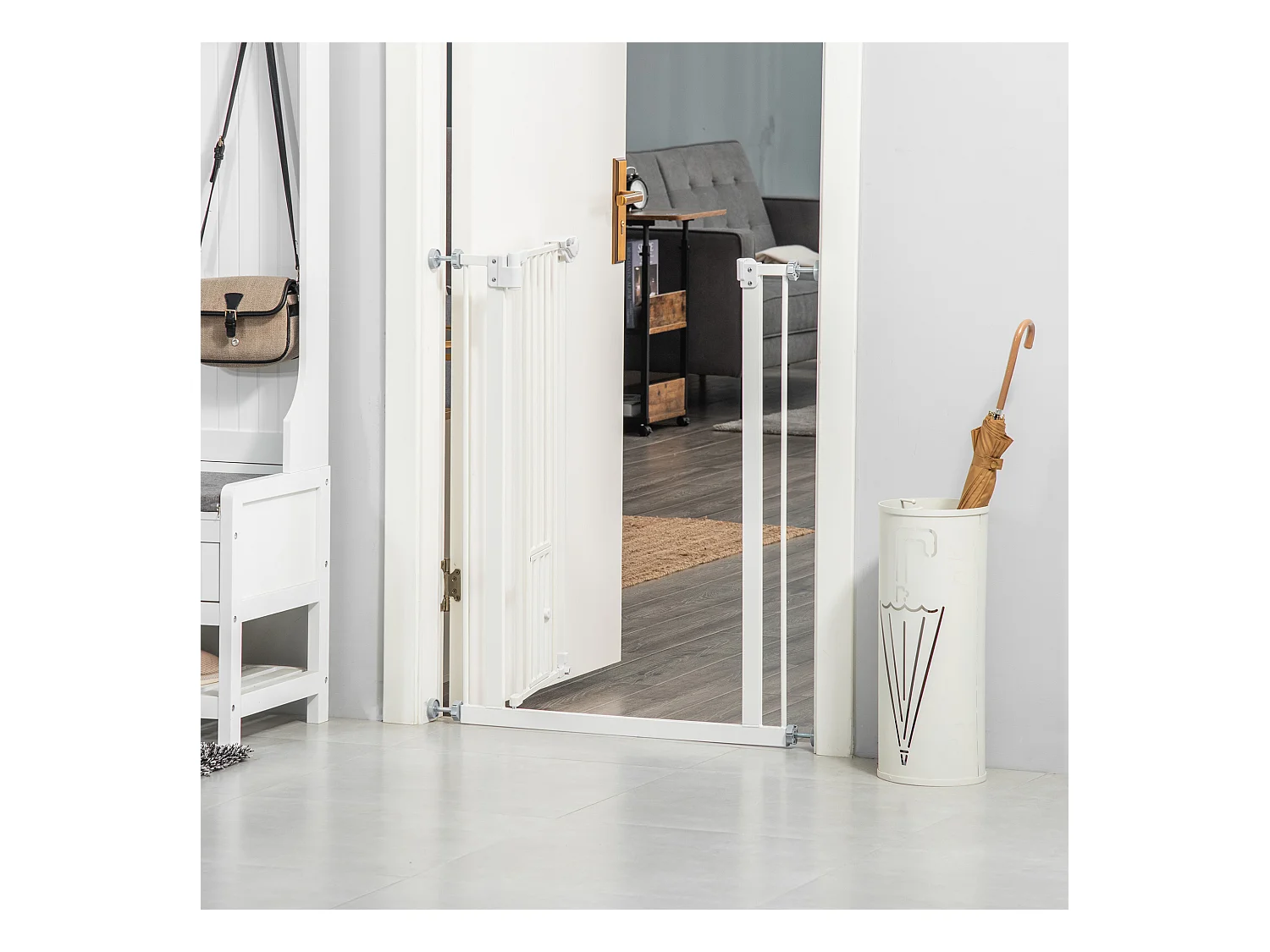 Barrière de sécurité extensible pour porte sans perçage, fermeture automatique, plastique et acier, blanc (80x3.5x91.4 cm)