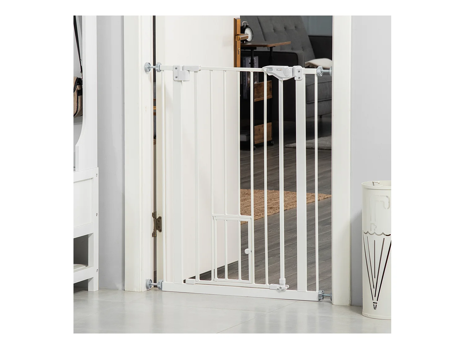 Barrière de sécurité extensible pour porte sans perçage, fermeture automatique, plastique et acier, blanc (80x3.5x91.4 cm)