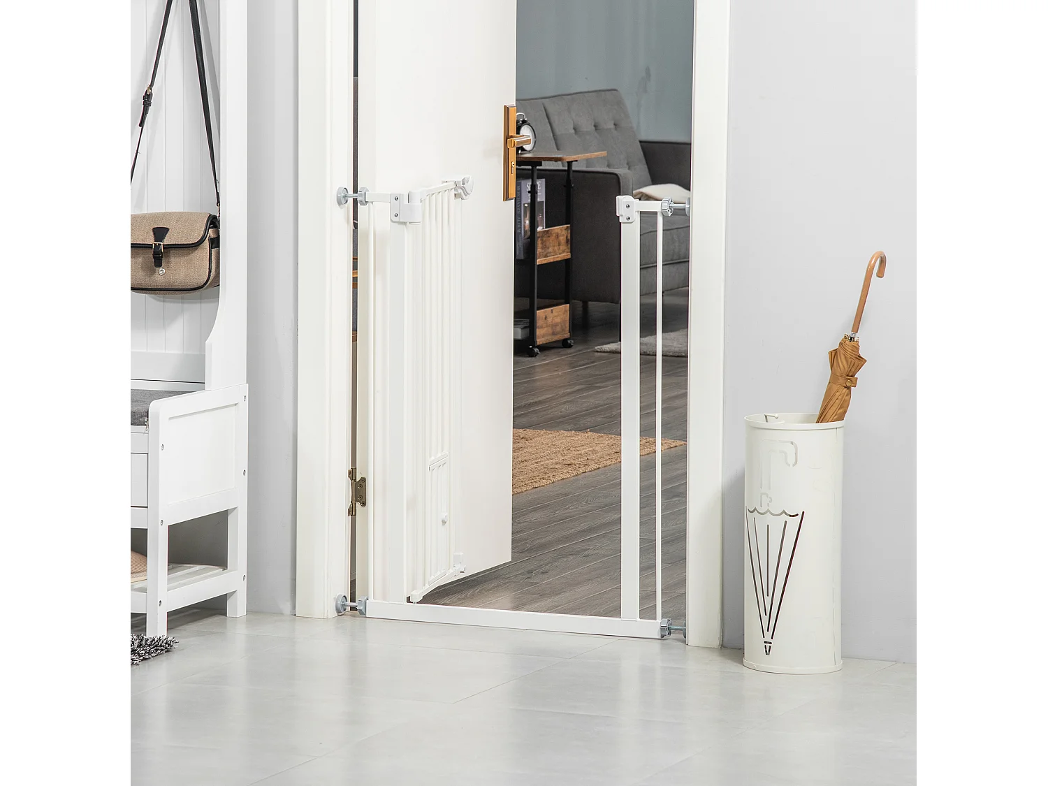 Barrière de sécurité extensible pour porte sans perçage, fermeture automatique, plastique et acier, blanc (80x3.5x91.4 cm)