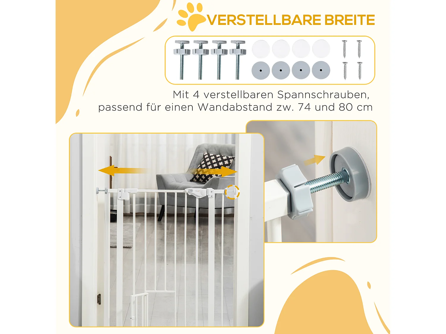 Barrière de sécurité extensible pour porte sans perçage, fermeture automatique, plastique et acier, blanc (80x3.5x91.4 cm)