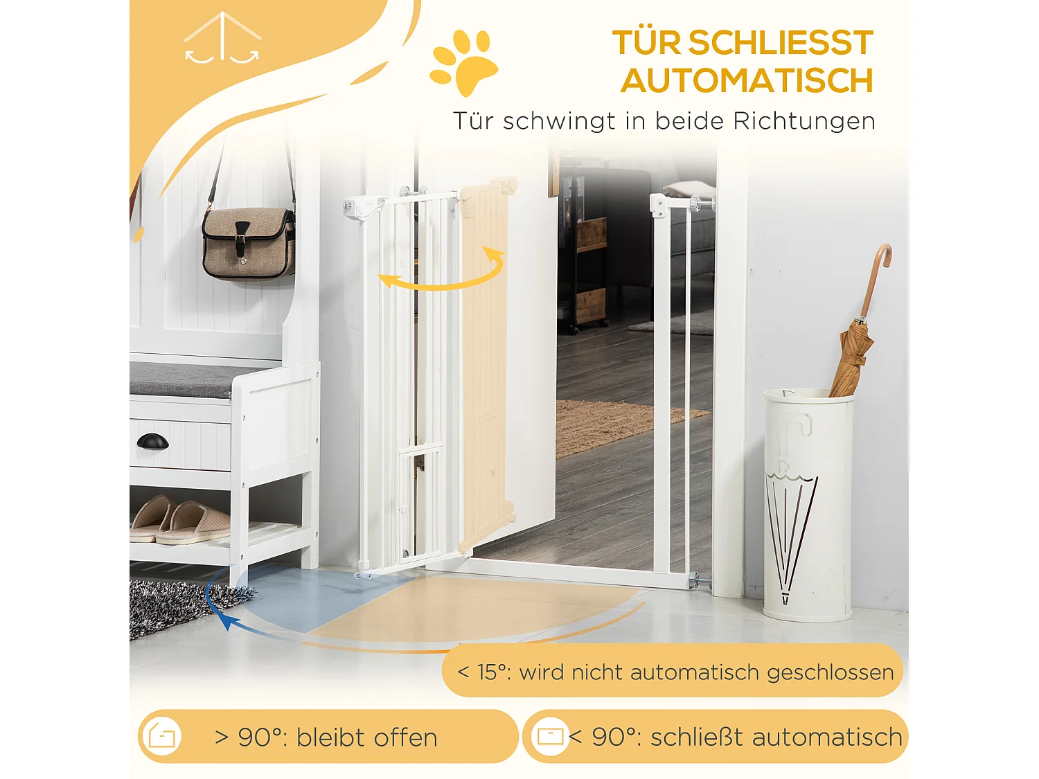 Barrière de sécurité extensible pour porte sans perçage, fermeture automatique, plastique et acier, blanc (80x3.5x91.4 cm)