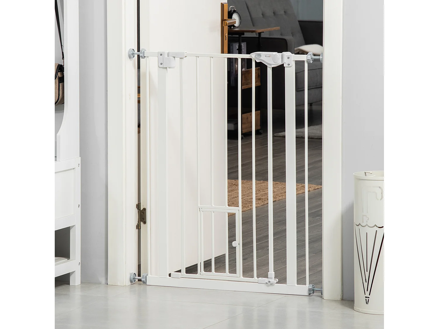 Barrière de sécurité extensible pour porte sans perçage, fermeture automatique, plastique et acier, blanc (80x3.5x91.4 cm)