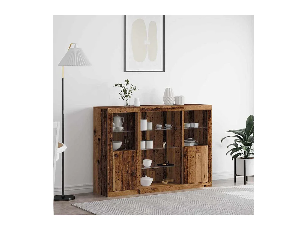Buffet avec lumières LED Bois ancien 142.5x37x100 cm Bois d'ingénierie